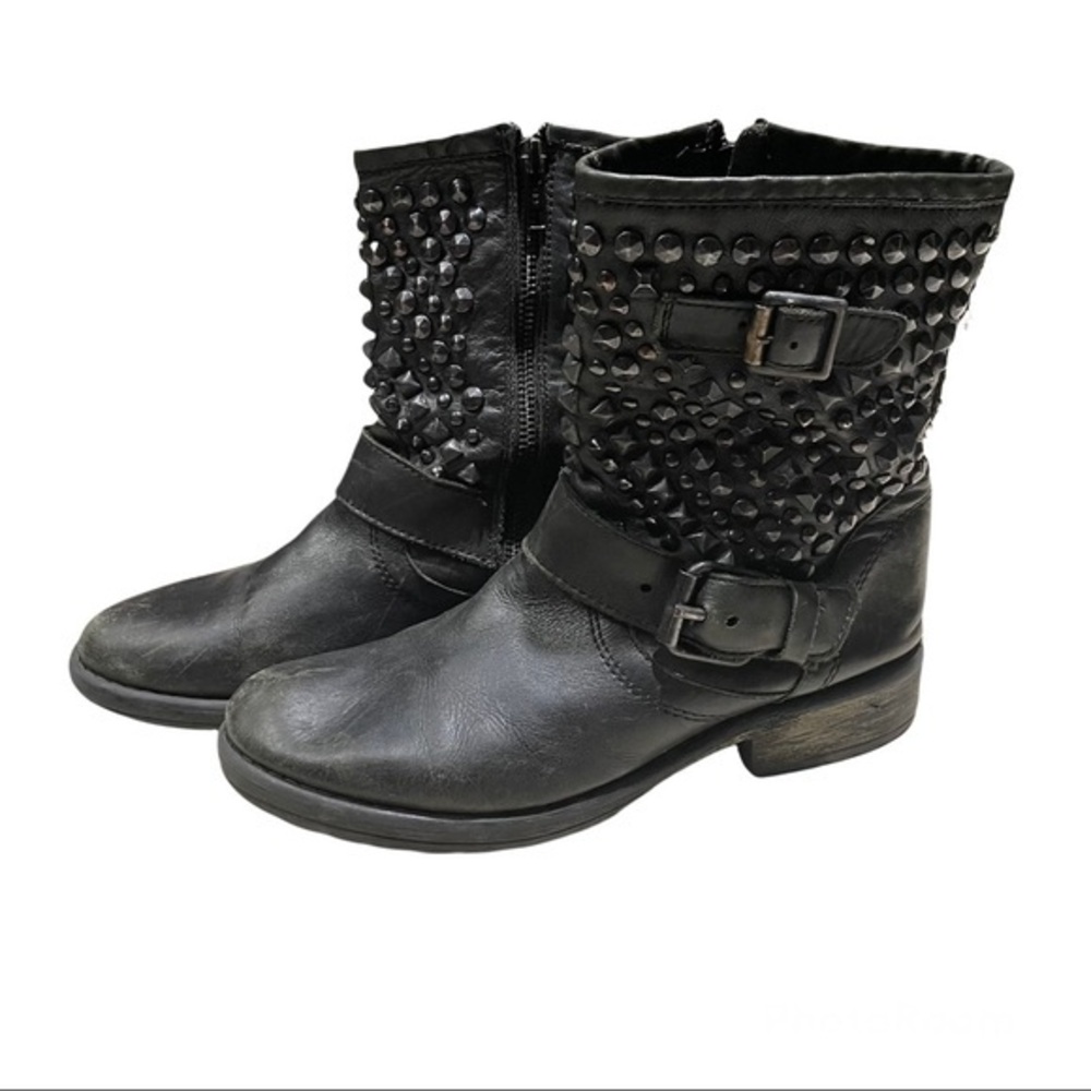 Steve Madden Leather Distressed Rugged Studded Buckle Moto Boots Size 8 - Picture 3 of 8